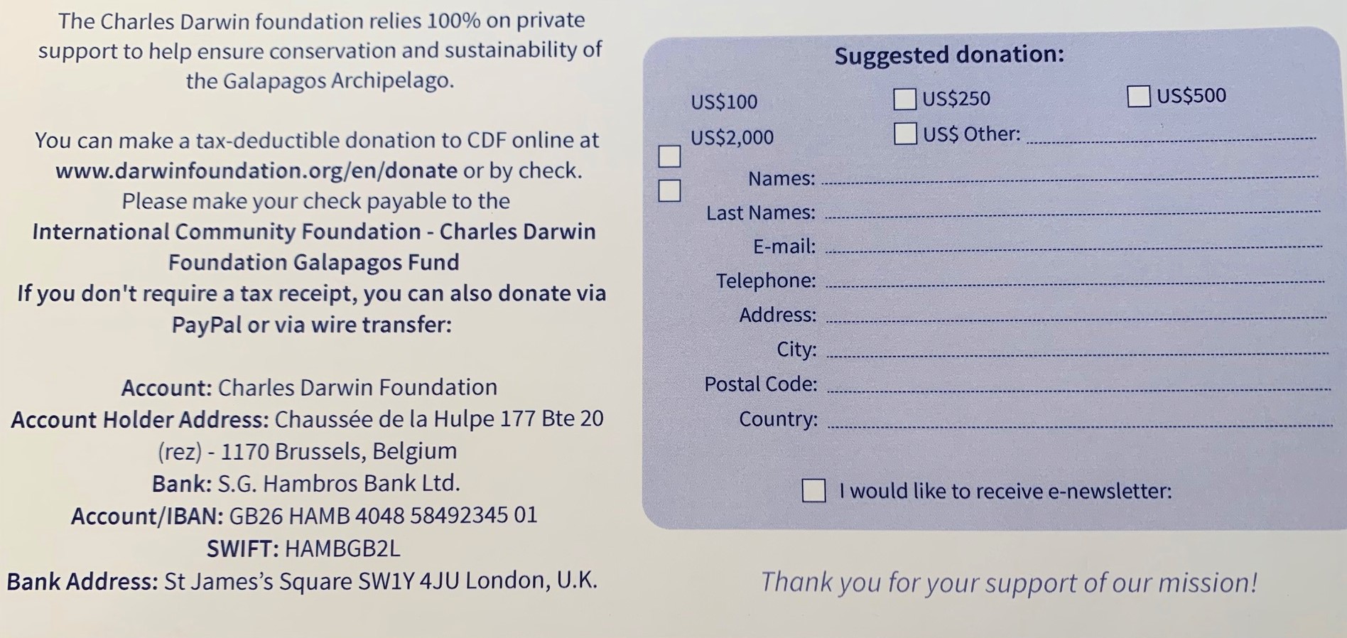 Donation information for CDF